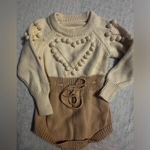 KNIT ROMPER W/ POM POM HEARTS